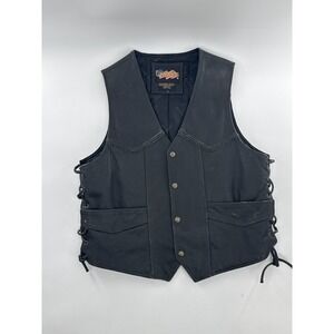 Easy Riders BLACK LEATHER VEST WITH TIE SIDES SIZE MEN'S Large Button Up